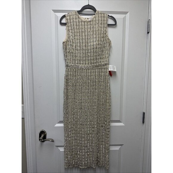 Mac Duggal Size 6 Beige 5471 Sleeveless Beaded Midi Sheath Cocktail Dress NWT - Picture 5 of 12